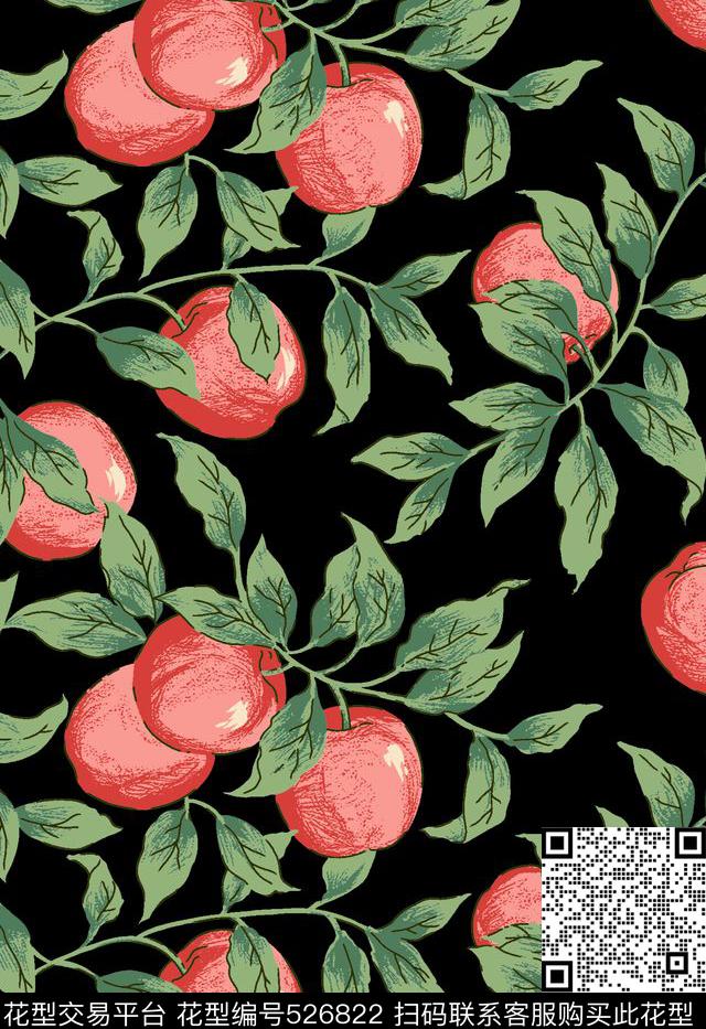 大花苹果。植物传统印花华亿平台下载（图片编号: 526822） - 瓦栏（Walan）