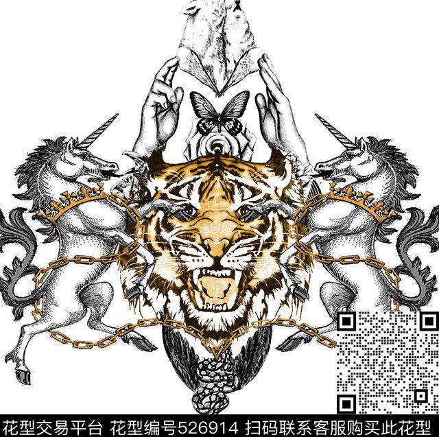 动物老虎时尚潮流数码印花华亿平台下载（图片编号: 526914） - 瓦栏（Walan）