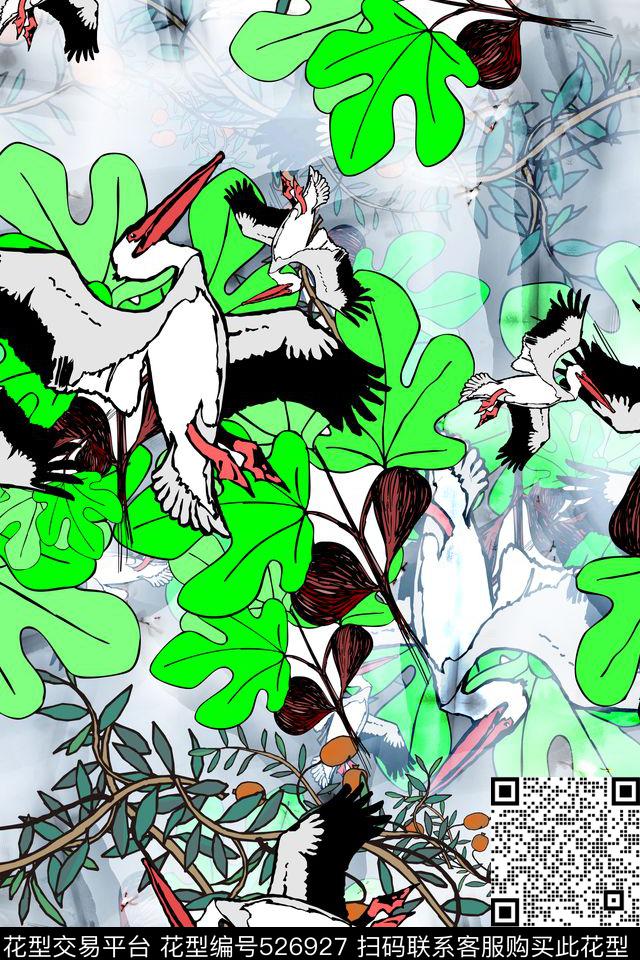 中国风民族系列鹤群小清新衬衣复古华亿平台衬衣数码印花华亿平台下载（图片编号: 526927） - 瓦栏（Walan）