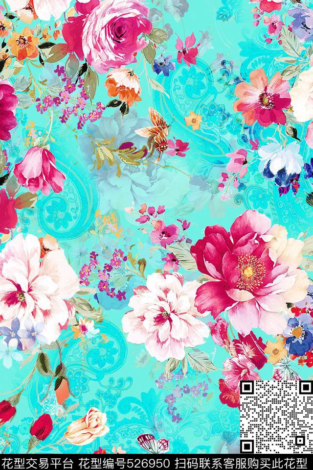 碎花花朵花卉数码印花华亿平台下载（图片编号: 526950） - 瓦栏（Walan）