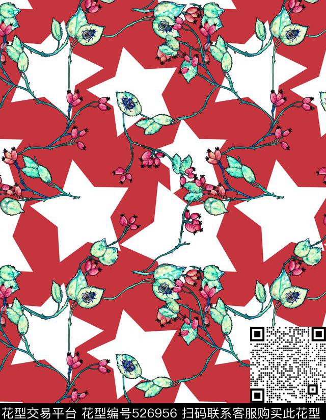 趣味时尚波普星星几何藤蔓水果瓢虫昆虫叠加数码印花华亿平台下载（图片编号: 526956） - 瓦栏（Walan）