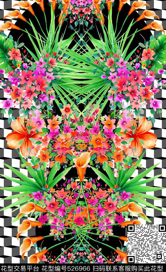 潮流时尚定位女装定位手绘花数码印花华亿平台下载（图片编号: 526966） - 瓦栏（Walan）