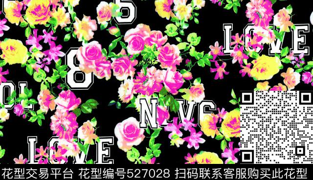 花字母黑底数码印花华亿平台下载（图片编号: 527028） - 瓦栏（Walan）