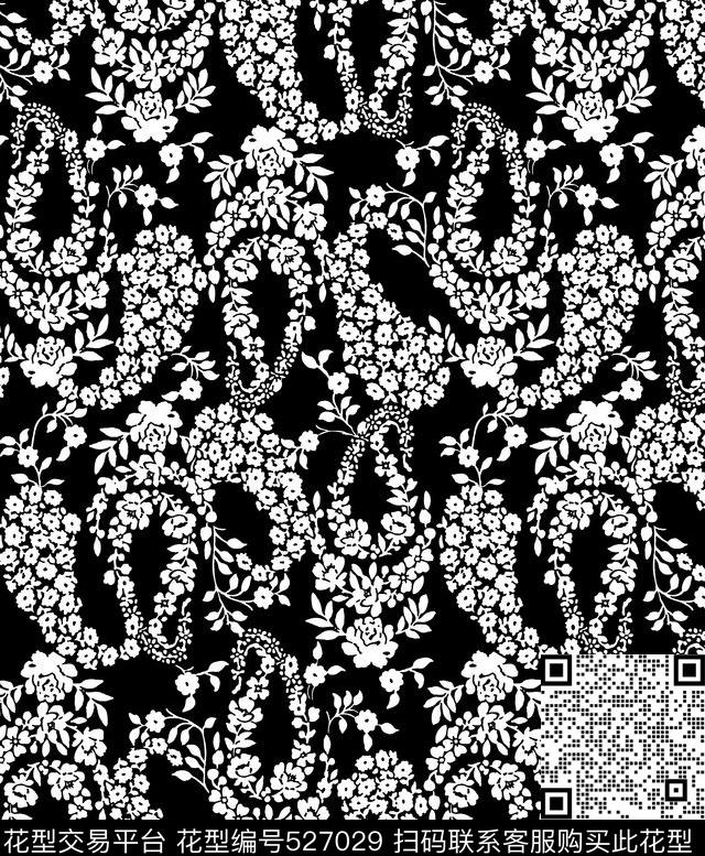 D&G黑白碎花佩兹利火腿纹传统印花华亿平台下载（图片编号: 527029） - 瓦栏（Walan）