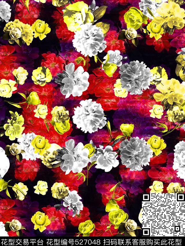 抽象花卉碎花复古抽象牌女装女士秋冬外套夏季短裙连衣裙女数码印花华亿平台下载（图片编号: 527048） - 瓦栏（Walan）