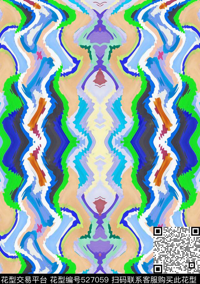 波西米亚波浪曲线数码印花华亿平台下载（图片编号: 527059） - 瓦栏（Walan）