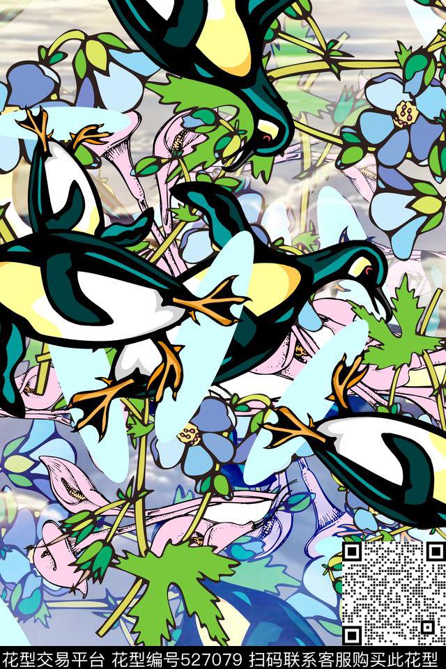 企鹅华亿平台花篮混搭连衣裙小清新数码印花华亿平台下载（图片编号: 527079） - 瓦栏（Walan）