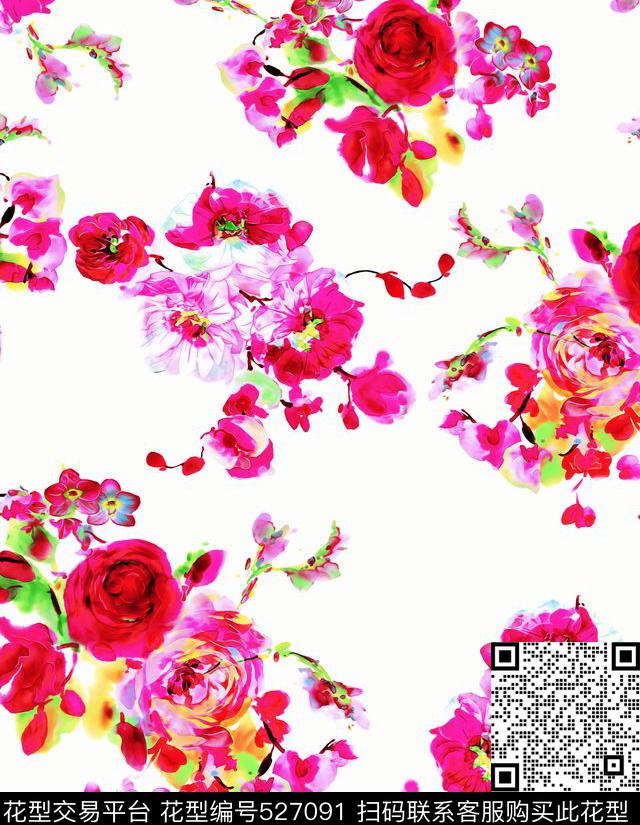 现代花卉时尚数码印花华亿平台下载（图片编号: 527091） - 瓦栏（Walan）