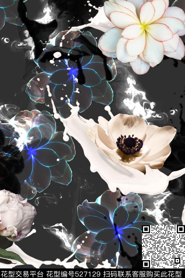 光写实花卉水墨风数码印花华亿平台下载（图片编号: 527129） - 瓦栏（Walan）