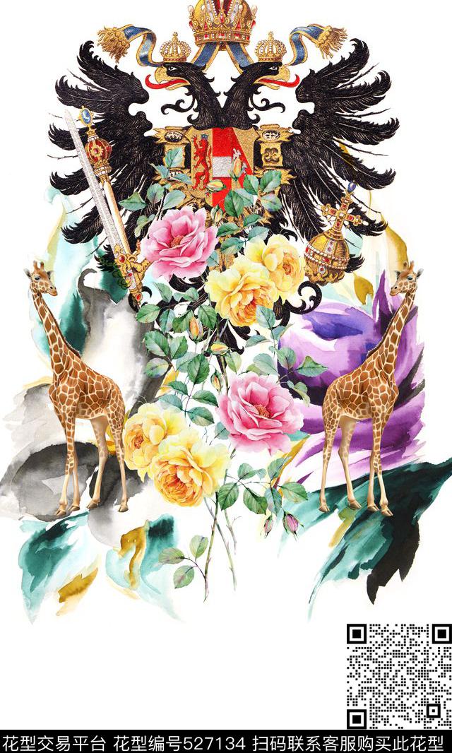 花卉鹿皇冠数码印花华亿平台下载（图片编号: 527134） - 瓦栏（Walan）