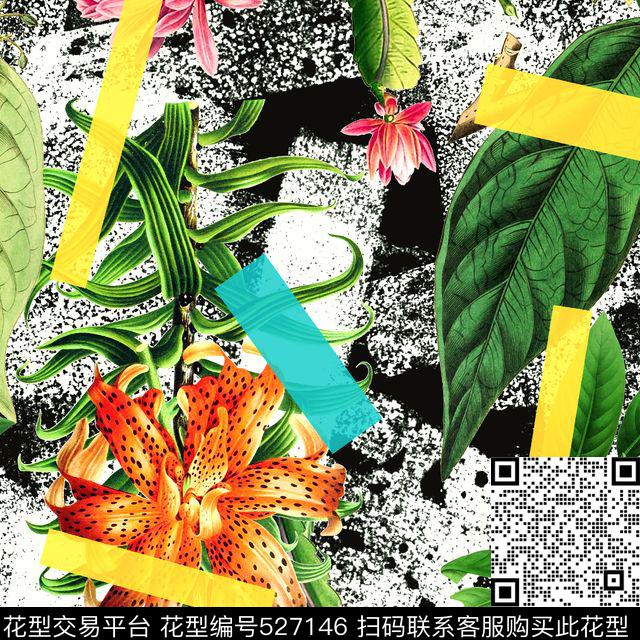 花卉时尚拼贴元素花卉肌理底纹组合趣味几何贴块元素数码印花华亿平台下载（图片编号: 527146） - 瓦栏（Walan）
