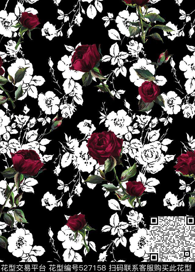 D&G玫瑰花卉时尚大牌原创数码印花华亿平台下载（图片编号: 527158） - 瓦栏（Walan）