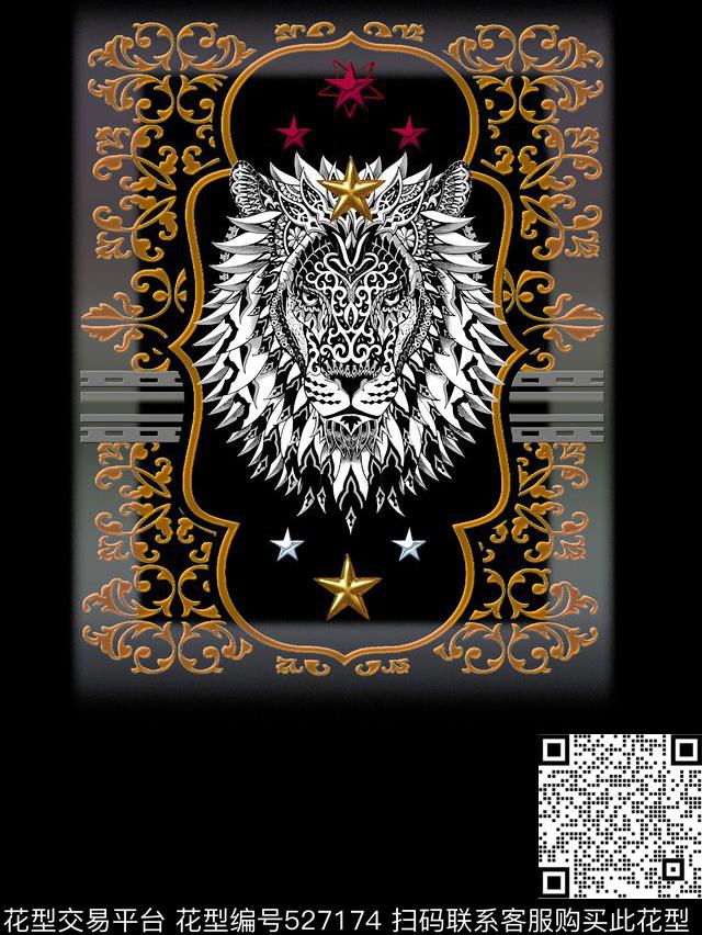 复古狮子头五角星数码印花华亿平台下载（图片编号: 527174） - 瓦栏（Walan）