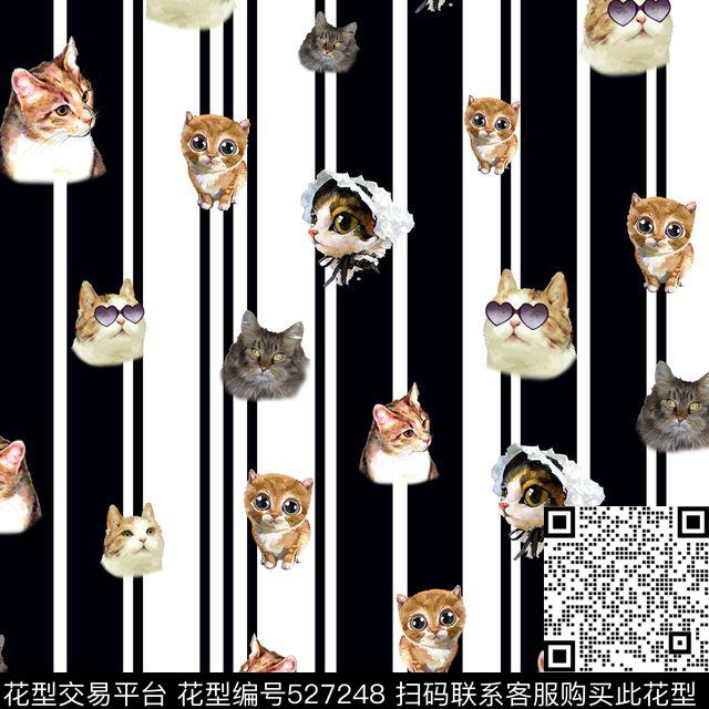 流行时尚竖条各色猫时尚竖条动物猫数码印花华亿平台下载（图片编号: 527248） - 瓦栏（Walan）