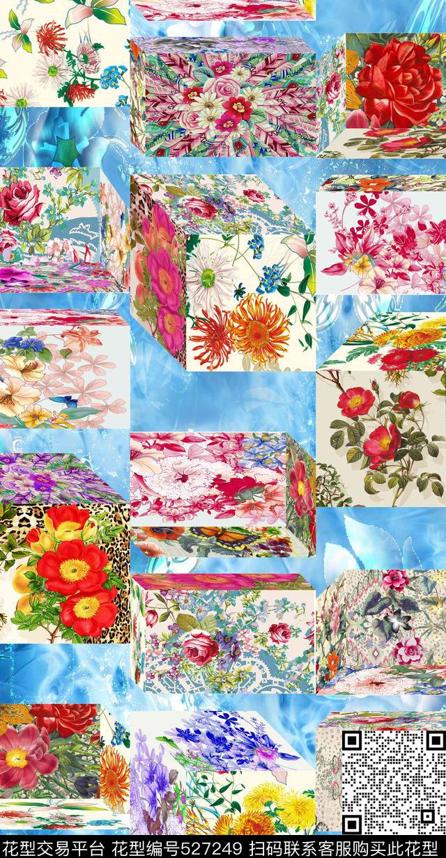 不规则几何几何拼贴玫瑰数码印花华亿平台下载（图片编号: 527249） - 瓦栏（Walan）