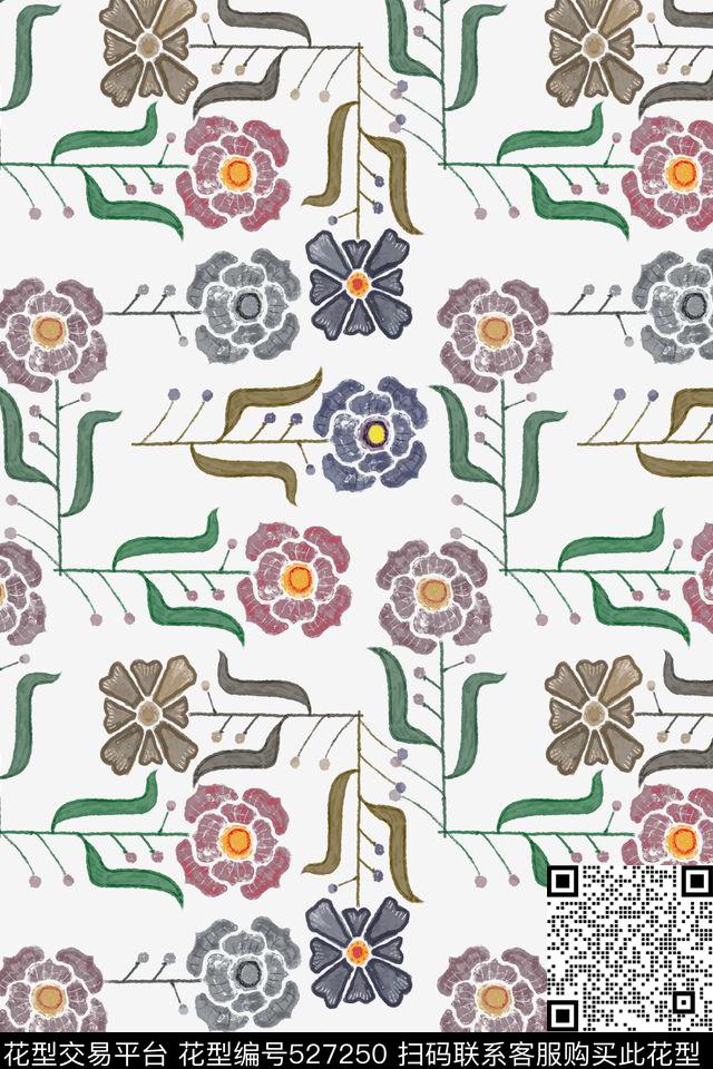 创意花卉华丽数码印花华亿平台下载（图片编号: 527250） - 瓦栏（Walan）