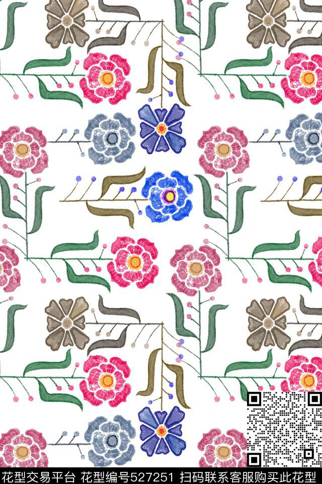 创意花卉华丽数码印花华亿平台下载（图片编号: 527251） - 瓦栏（Walan）