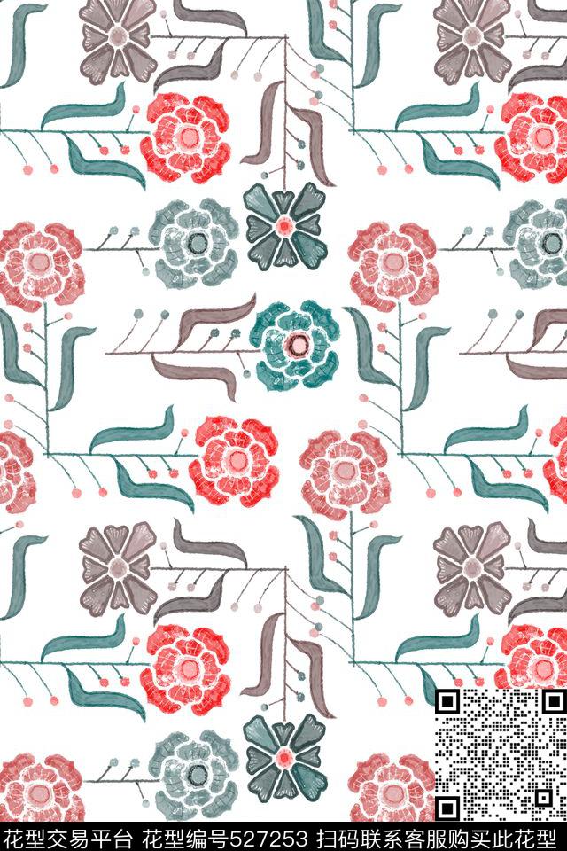 创意花卉华丽数码印花华亿平台下载（图片编号: 527253） - 瓦栏（Walan）