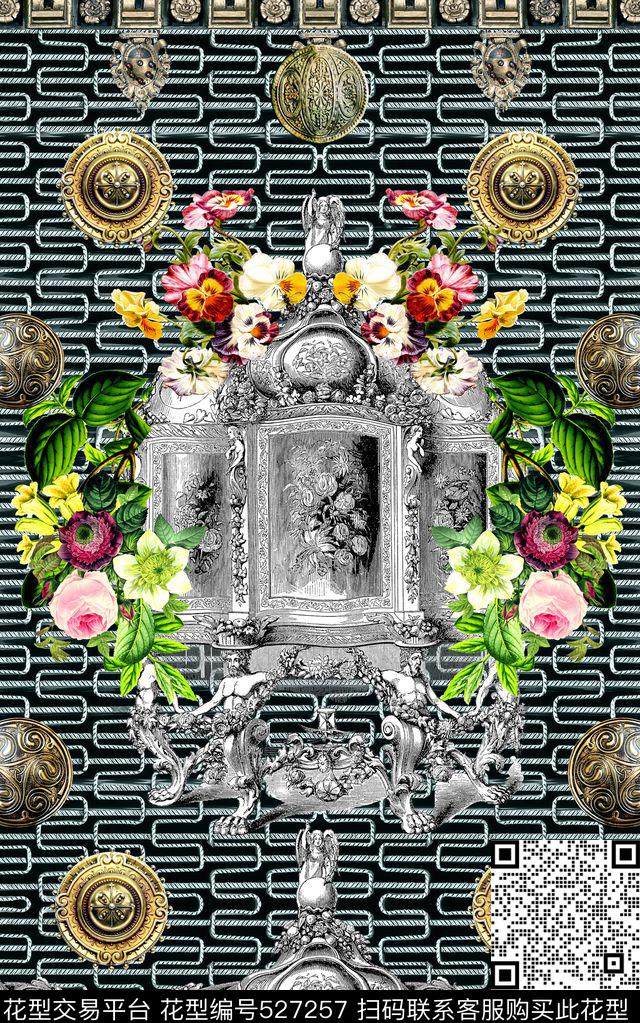 欧式复古条纹数码印花华亿平台下载（图片编号: 527257） - 瓦栏（Walan）