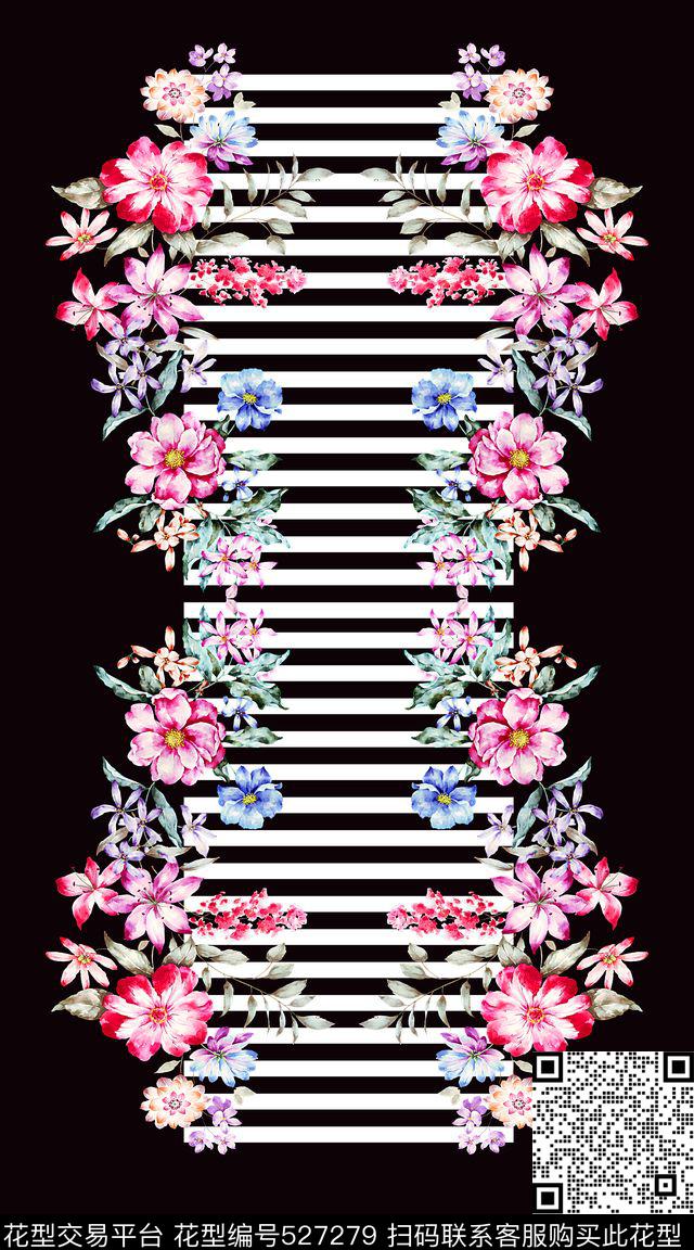 定位花卉条纹数码印花华亿平台下载（图片编号: 527279） - 瓦栏（Walan）