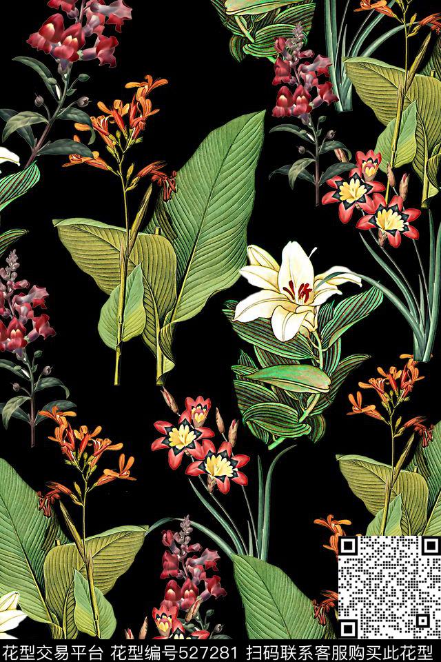 数码花卉热带植物数码印花华亿平台下载（图片编号: 527281） - 瓦栏（Walan）