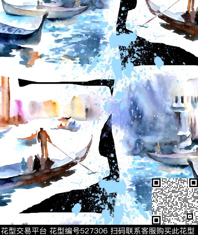 建筑风景水彩数码印花华亿平台下载（图片编号: 527306） - 瓦栏（Walan）