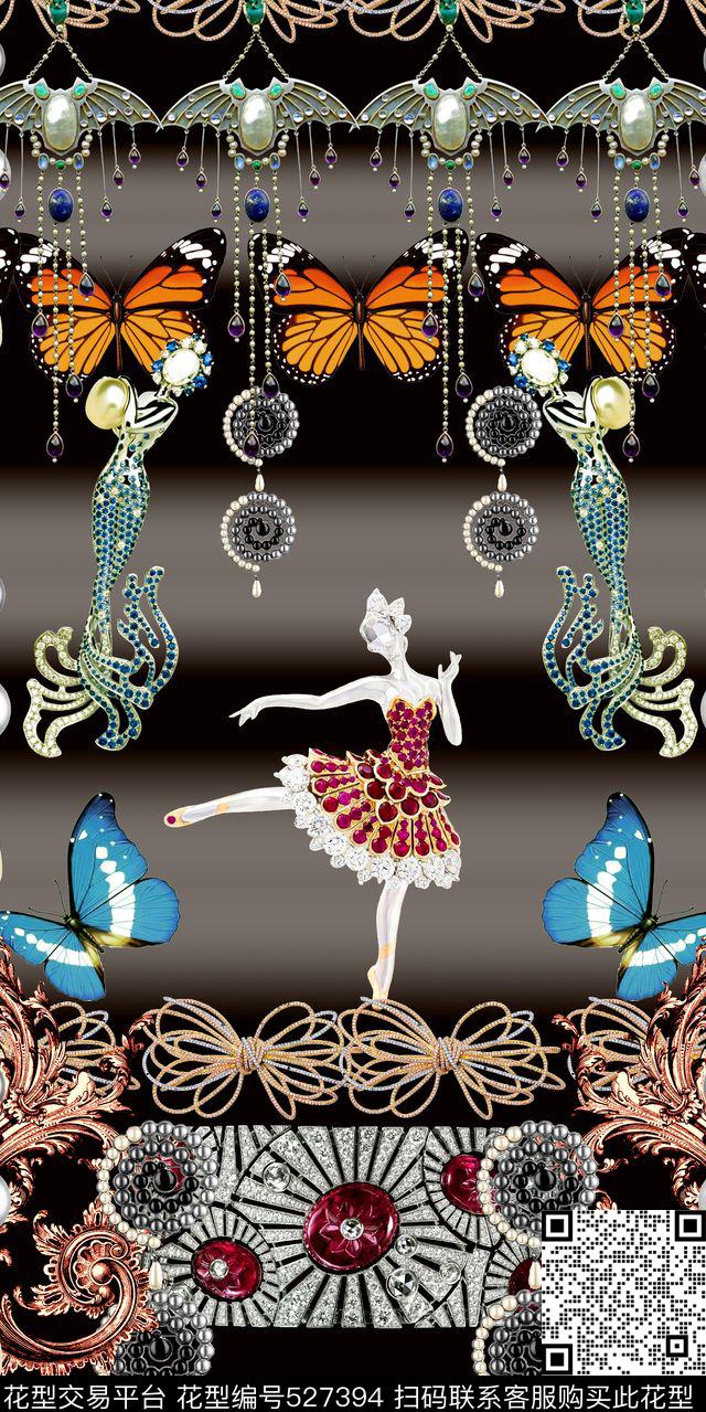 珠宝蝴蝶舞蹈数码印花华亿平台下载（图片编号: 527394） - 瓦栏（Walan）