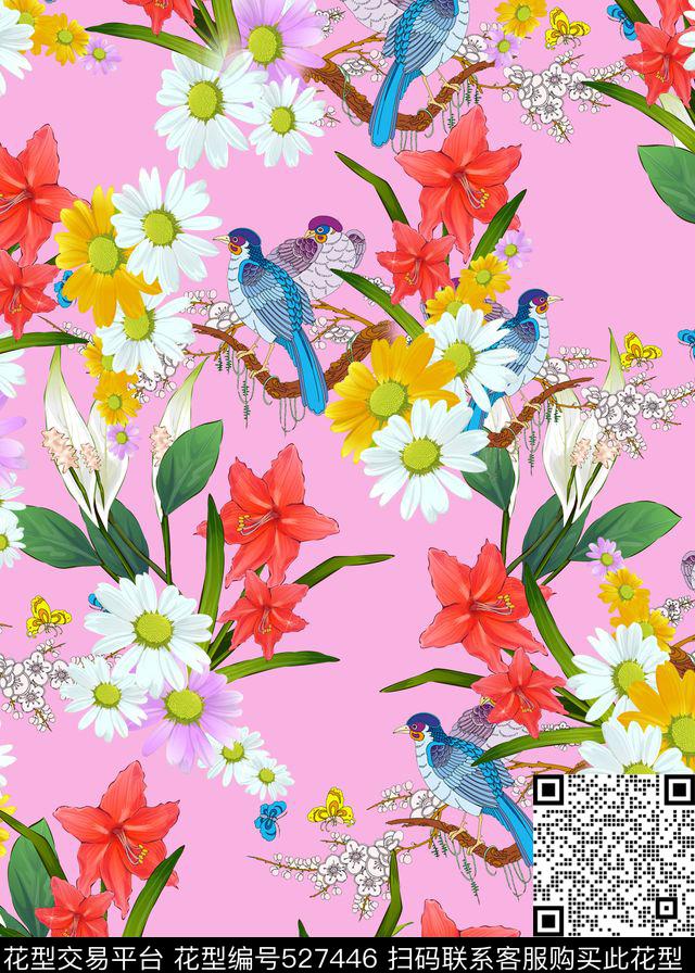 花卉鸟叶传统印花华亿平台下载（图片编号: 527446） - 瓦栏（Walan）
