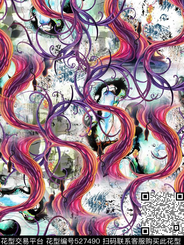 抽象弯曲树杆数码印花华亿平台下载（图片编号: 527490） - 瓦栏（Walan）
