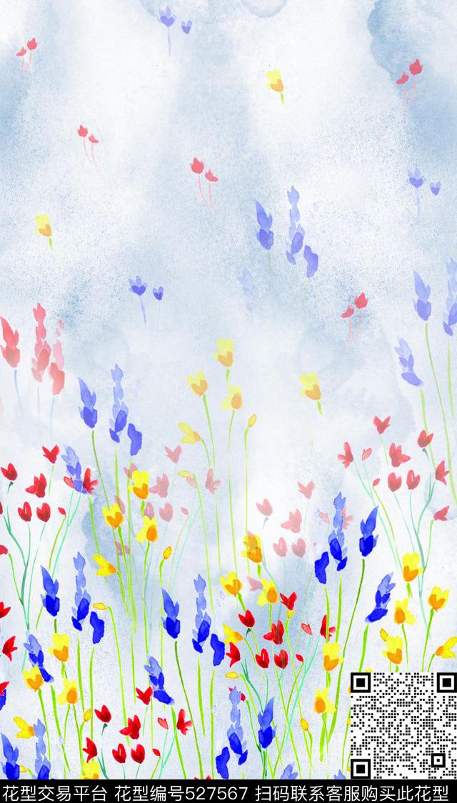 流行时尚水彩花卉数码印花华亿平台下载（图片编号: 527567） - 瓦栏（Walan）