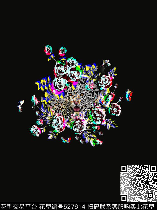 最新流行时尚潮流服装男女装T恤花卉蓄势待发的老虎独幅数码印花华亿平台下载（图片编号: 527614） - 瓦栏（Walan）