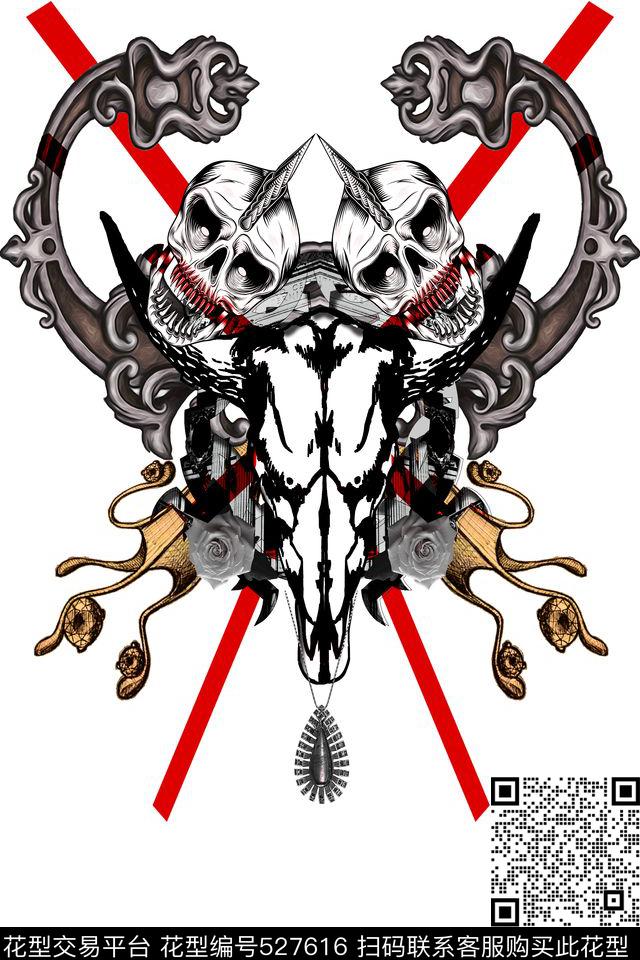 潮流骷髅男装华亿平台数码印花华亿平台下载（图片编号: 527616） - 瓦栏（Walan）