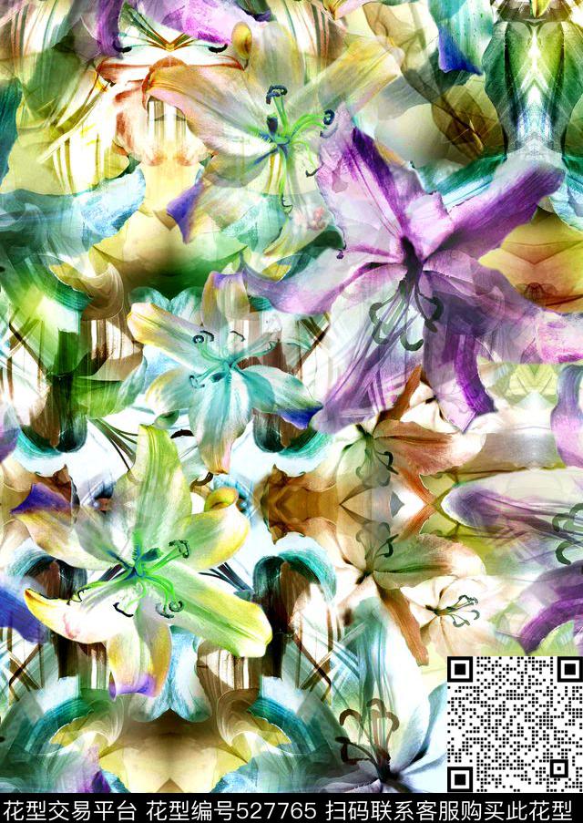 花卉笔刷女装数码印花华亿平台下载（图片编号: 527765） - 瓦栏（Walan）