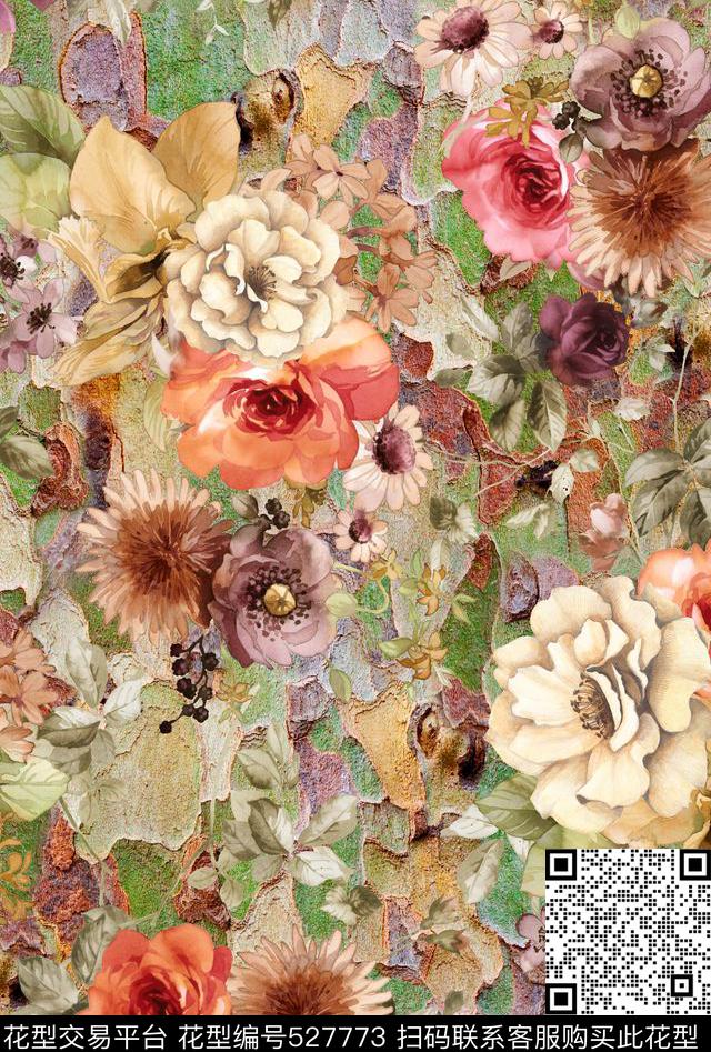 花卉树纹叶子数码印花华亿平台下载（图片编号: 527773） - 瓦栏（Walan）