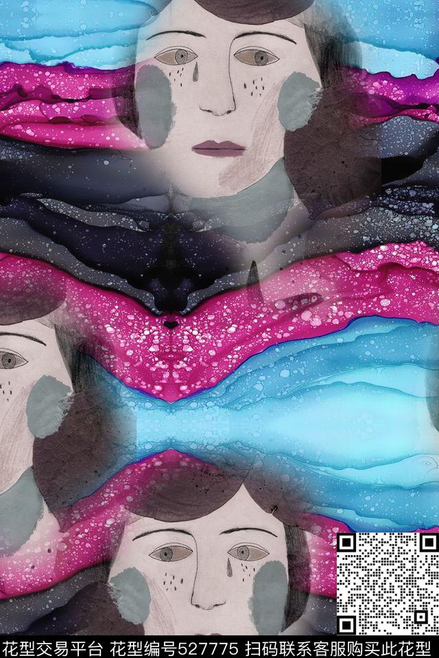 抽象头像波浪数码印花华亿平台下载（图片编号: 527775） - 瓦栏（Walan）