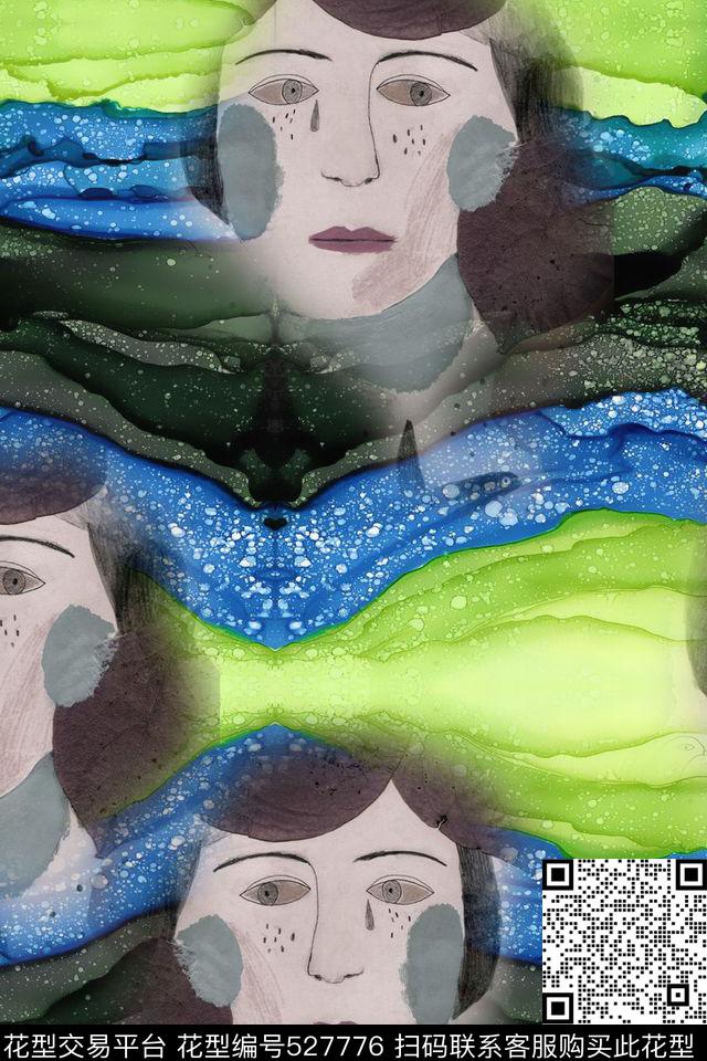 抽象头像波浪数码印花华亿平台下载（图片编号: 527776） - 瓦栏（Walan）