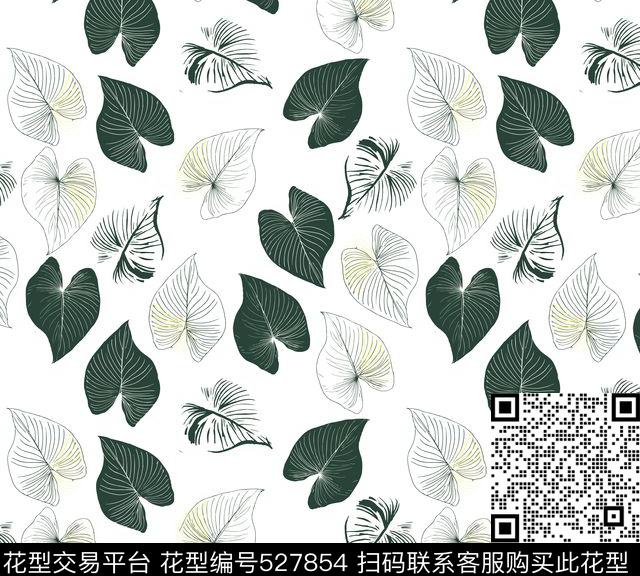 满版散花简约绿植树叶传统印花华亿平台下载（图片编号: 527854） - 瓦栏（Walan）
