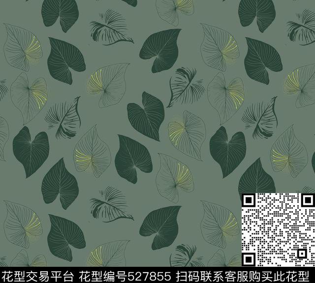 满版散花简约绿植树叶传统印花华亿平台下载（图片编号: 527855） - 瓦栏（Walan）