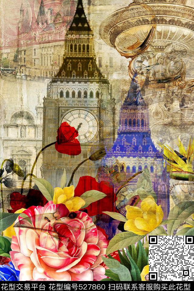 大牌女装定位图案二方连续复古建筑花卉珠宝欧美复古数码印花华亿平台下载（图片编号: 527860） - 瓦栏（Walan）