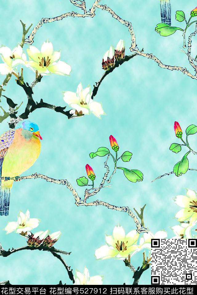 短裙华亿平台复古花鸟数码印花华亿平台下载（图片编号: 527912） - 瓦栏（Walan）
