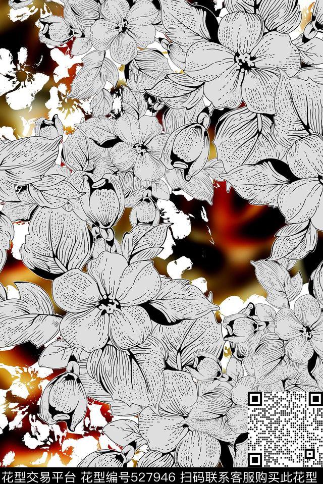 大气女装抽象花线描动物数码印花华亿平台下载（图片编号: 527946） - 瓦栏（Walan）