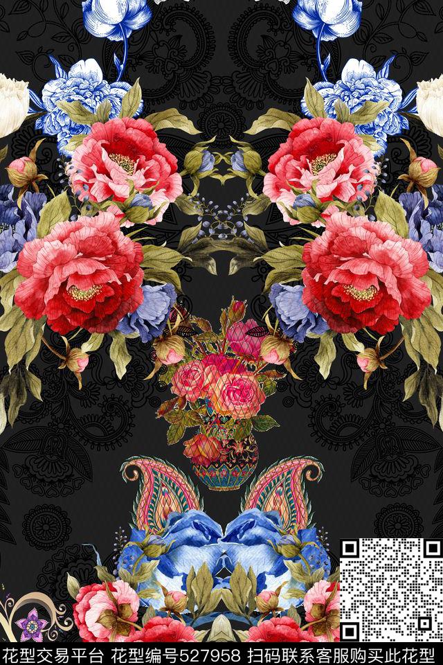 花卉蕾丝佩斯利数码印花华亿平台下载（图片编号: 527958） - 瓦栏（Walan）