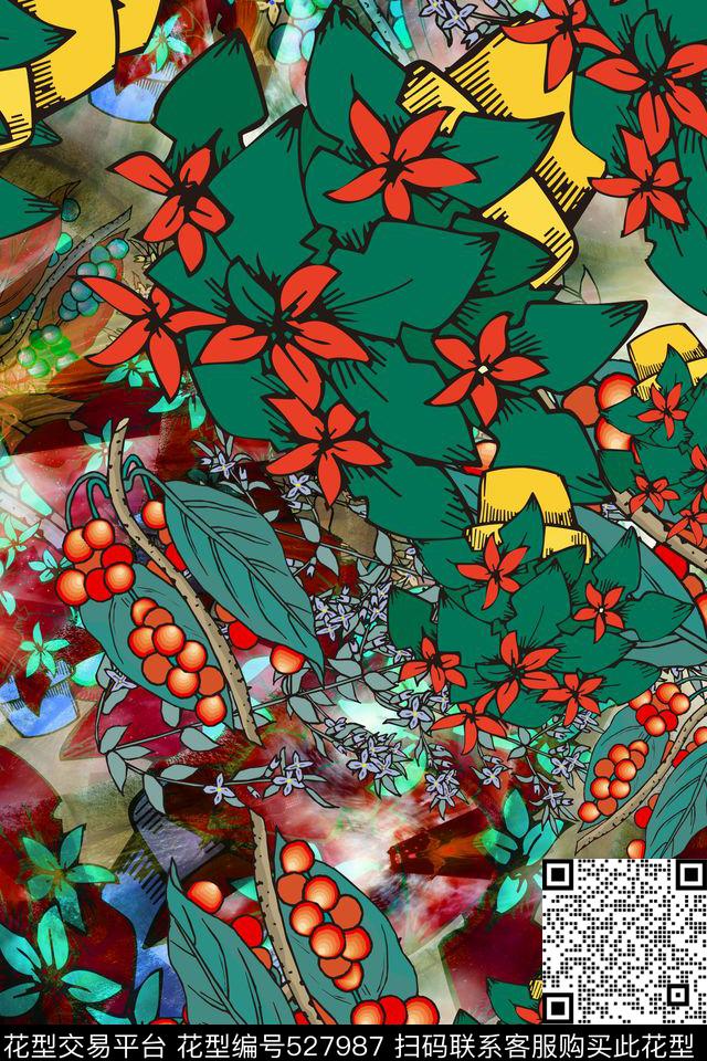 抽象民族风几何时尚连衣裙数码印花华亿平台下载（图片编号: 527987） - 瓦栏（Walan）