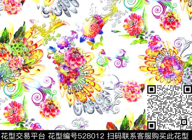 欧美花卉古典花卉抽象花卉数码印花华亿平台下载（图片编号: 528012） - 瓦栏（Walan）