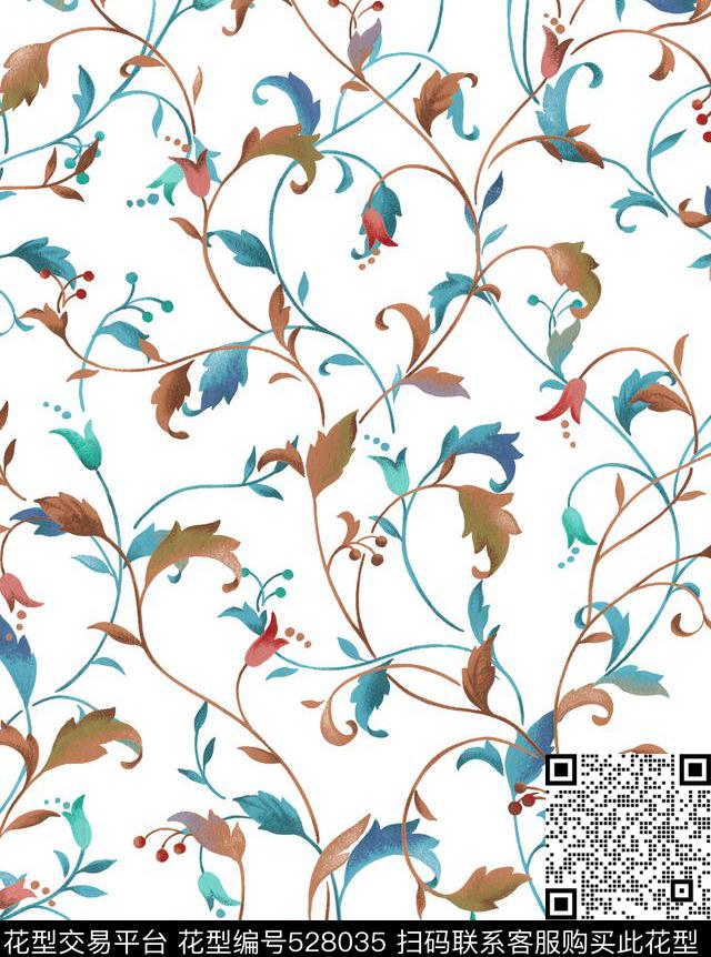 花卉男装叶子数码印花华亿平台下载（图片编号: 528035） - 瓦栏（Walan）