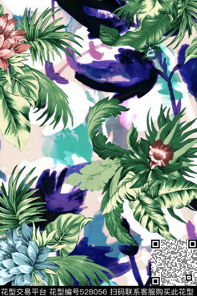 时尚潮流热带风情芭蕉叶数码印花华亿平台下载（图片编号: 528056） - 瓦栏（Walan）