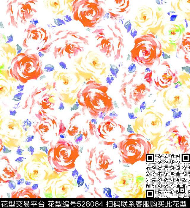 玫瑰床上用品印花浪漫玫瑰印花传统印花华亿平台下载（图片编号: 528064） - 瓦栏（Walan）