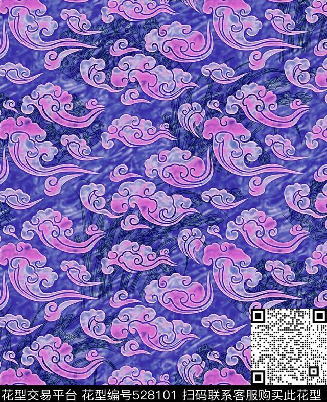云朵纹样完美结合数码印花华亿平台下载（图片编号: 528101） - 瓦栏（Walan）