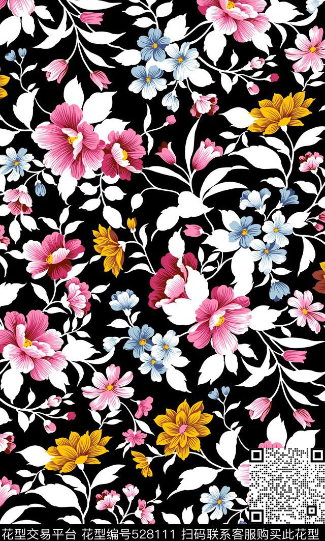 花卉时尚手绘传统印花华亿平台下载（图片编号: 528111） - 瓦栏（Walan）