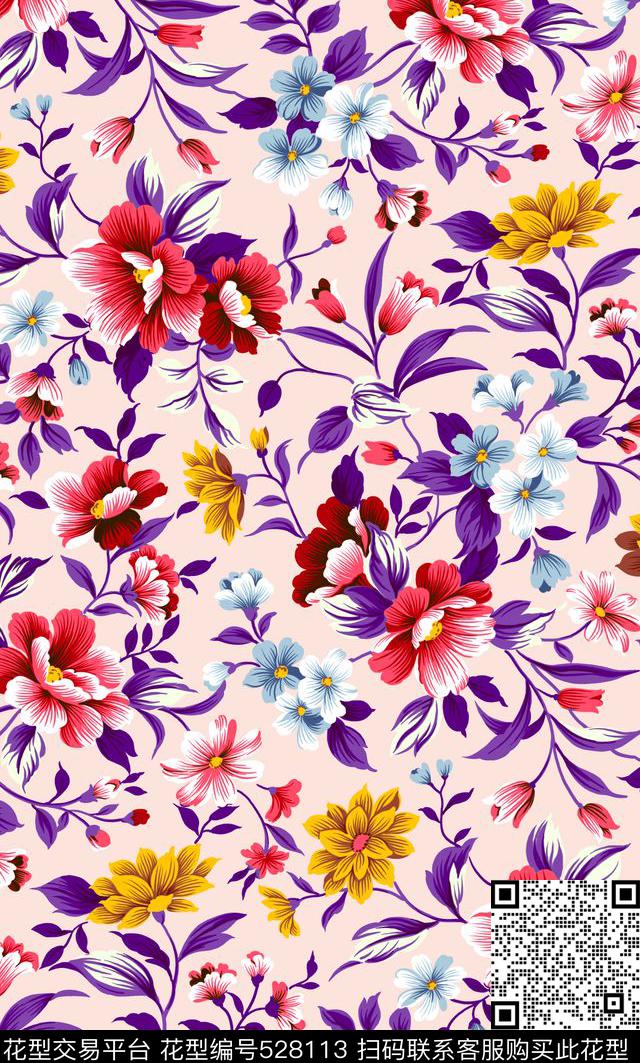 手绘时尚小翠花数码印花华亿平台下载（图片编号: 528113） - 瓦栏（Walan）